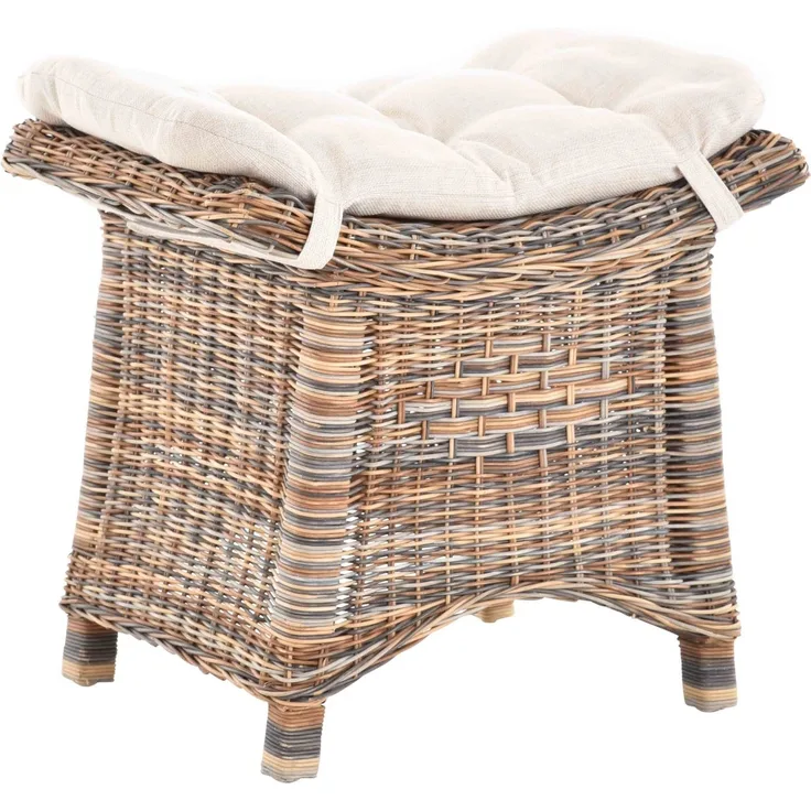 Krines Home Sitzhocker Fußhocker Stabiler Sitz-Hocker/Schemel aus echtem Rattan mit Kissen