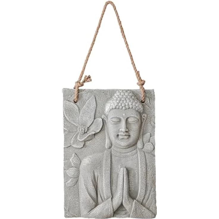 K&L Wall Art Wanddekoobjekt Buddha Wandskulptur Steinoptik asiatische Feng Shui Deko 3D Wandfigur (Buddha Wandbild), mit Seilaufhängung – Bild 7
