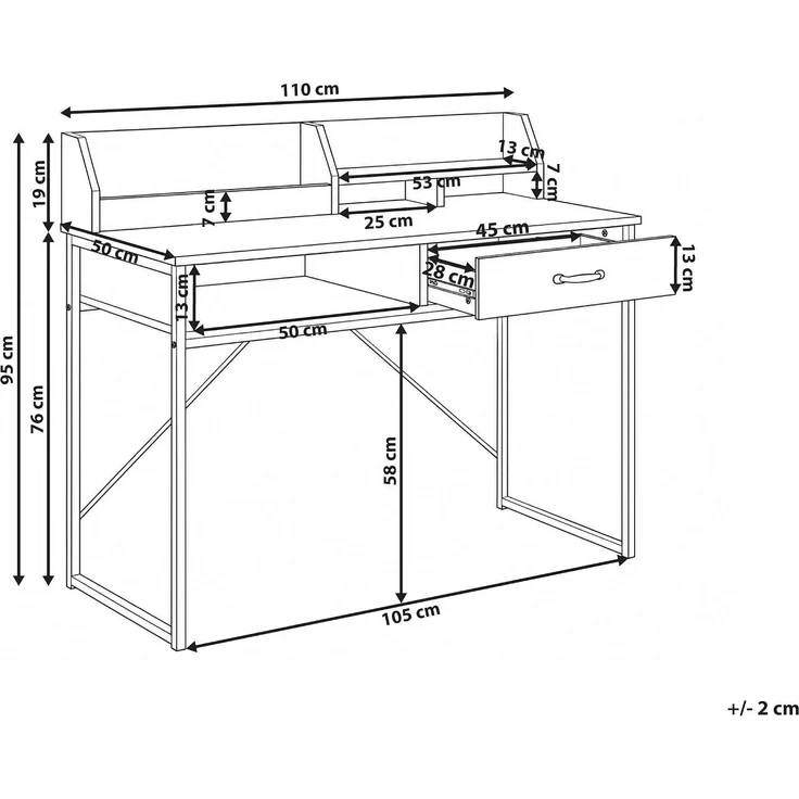 Schreibtisch mit Regalaufsatz ZYRA 110 cm 50 cm Schwarz – Bild 3
