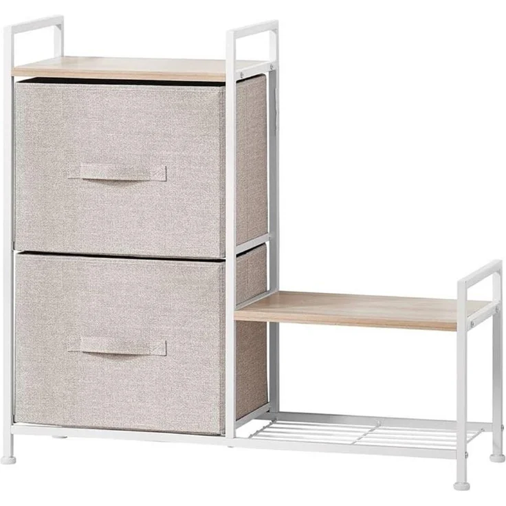 Regalsystem Schrank Holzablage mit 2 Stoffschubladen mDesign Metallrahmen beige – Bild 7