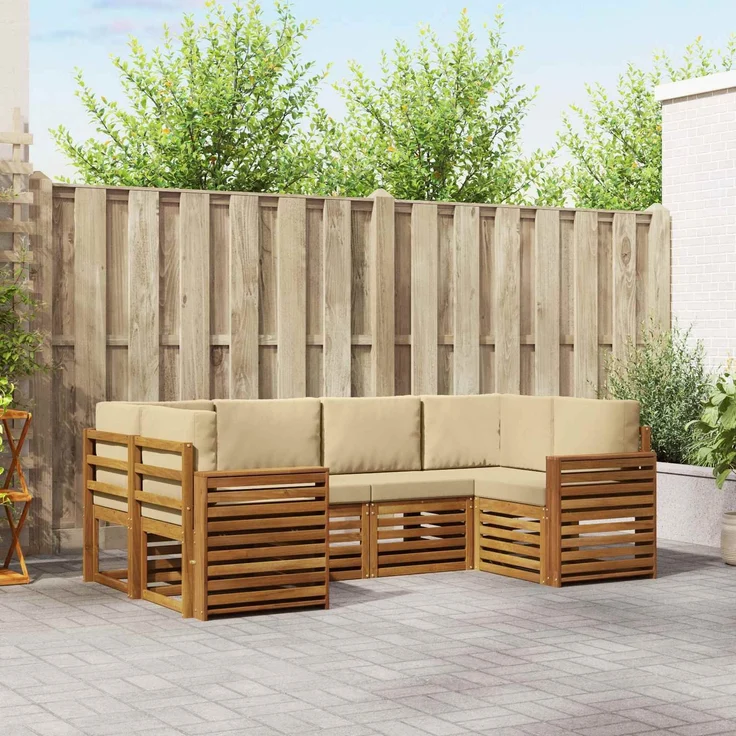 vidaXL Outdoor-Sofagarnitur 6 stk. 6-Sitzer Natur und Beige 3375378 – Bild 1