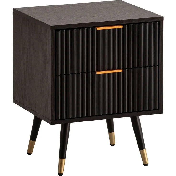 FINEBUY Nachttisch FB105032 (Eiche-Dekor 43,5x39x56 cm, Nachtschrank Schwarz), Nachtkonsolen Schublade, Nachtkästchen Stauraum – Bild 6