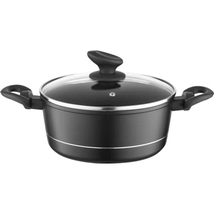 FLORINA Aluminium Topf (3 l) 22 cm I Kochtopf DELUX mit Glasdeckel I Messbecher & Antikratz-Beschichtung I Topf mit Induktionsboden I Geeignet für Induktionsherd, Gasherd und Elektroherd (Schwarz) – Bild 2