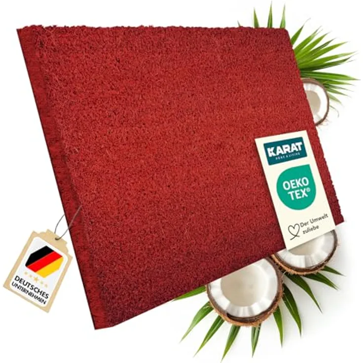 KARAT Fußmatte für Außen und Innen,40x80 cm Rot 17mm Höhe, Türmatte aus Kokos, Schmutzfangmatte, Kokosmatte mit Rutschfester Rückseite für Haustür, Eingang