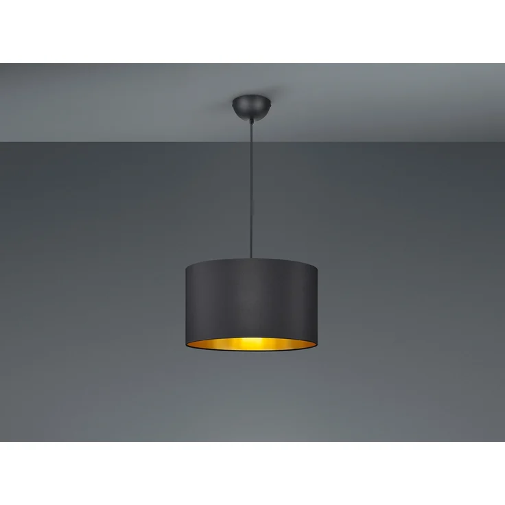 Pendelleuchte HOSTEL mit Stoff Lampenschirm Schwarz & Gold, Ø 40cm – Bild 3