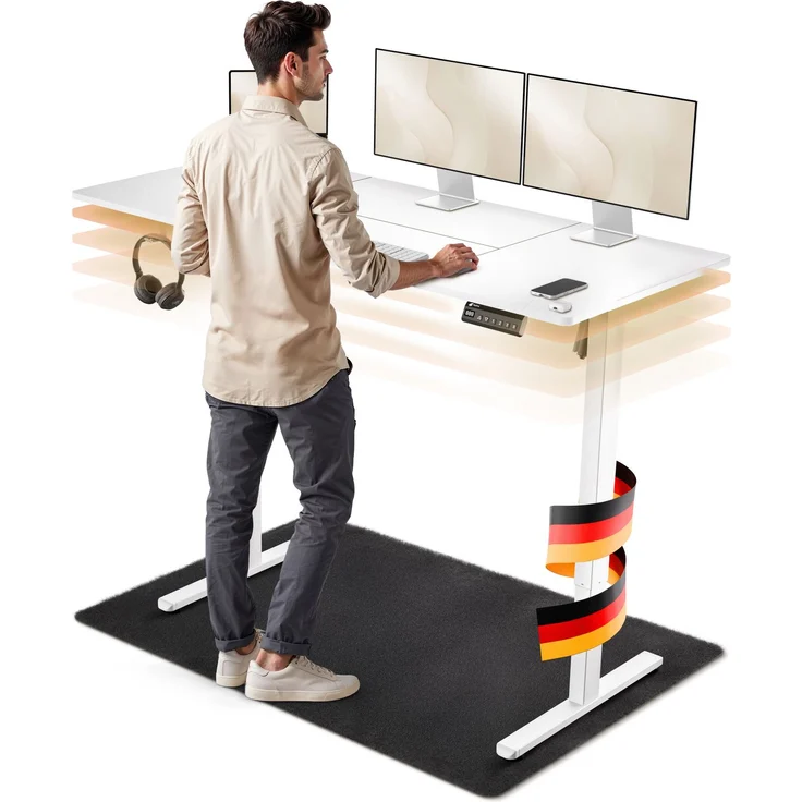 LUTIVO Foxtrot, Höhenverstellbarer Schreibtisch Elektrisch, Memory-Funktion und Kabelmanagement, 140 x 60 cm, Weiß/Weiß – Bild 5