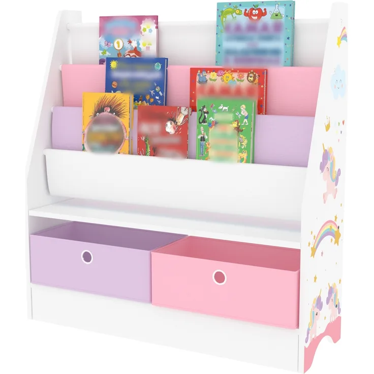 Kinderregal Neda Einhorn-Motiv 74 x 71 x 23 cm Weiß/Lila/Rosa [en. casa]