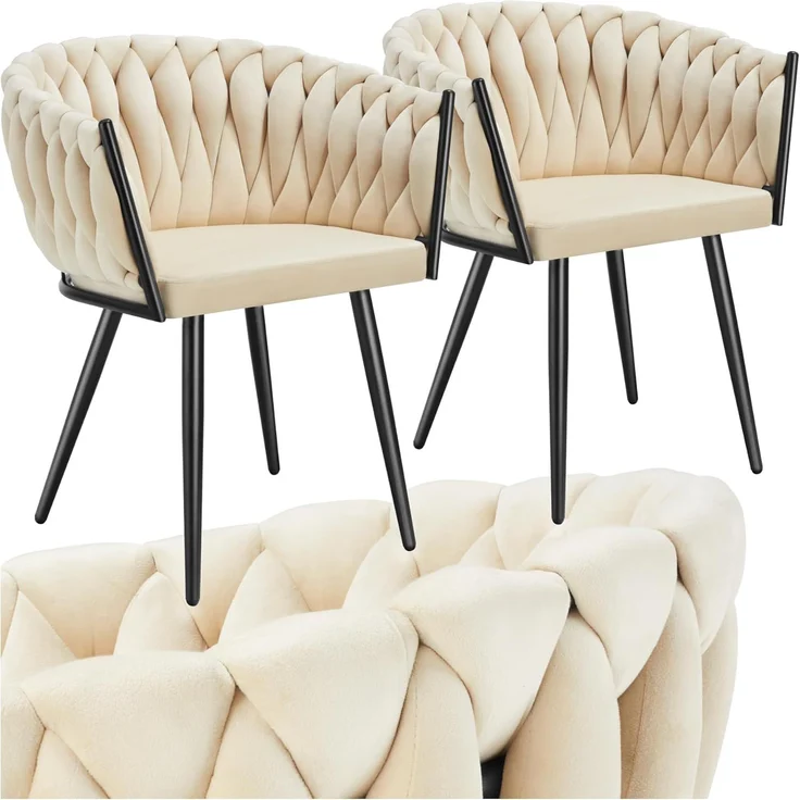 tectake Esszimmerstuhl Astano (2er Set, 2 St), gepolstert, mit Samtbezug, Knotendesign – Bild 1