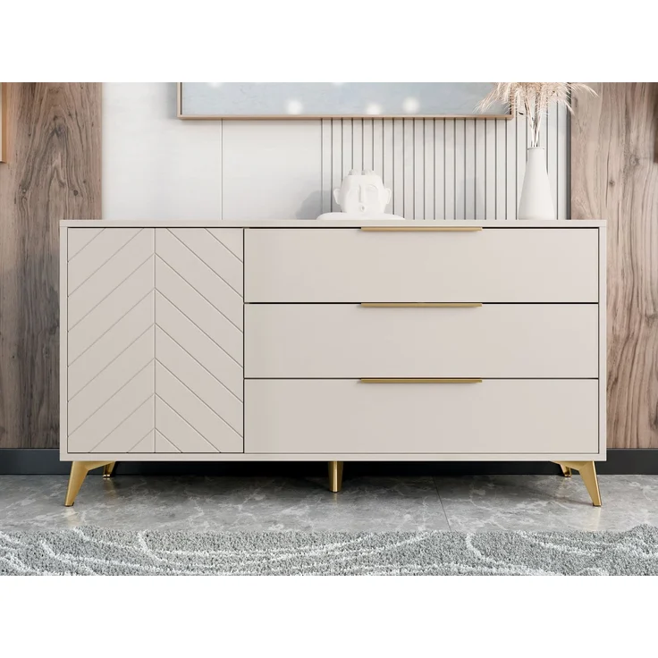 Mirjan24 'Xylix' Kommode mit Drehtür und 3 Schubladen, Holz sandbeige, 154 x 80 x 40 cm – Bild 2