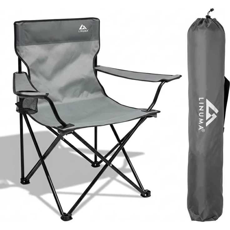 LINUMA® Faltstuhl GRAU Campingstuhl Anglerstuhl mit Getränkehalter & Tragetasche – Bild 1