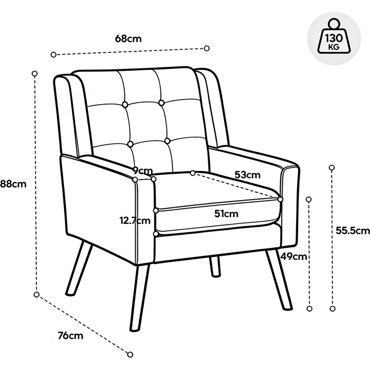 Sessel-Set aus Einzelsessel und Zweisitzer, mit Massivholzbeinen, 119x75x88 cm, Beige – Bild 5