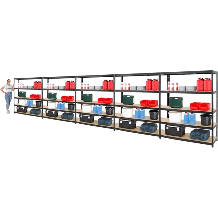 PROREGAL Mega Deal 5er-Set Schwerlastregale Giant Elephant 180 x 150 x 45 cm mit 5 Ebenen Fachlast 200kg Schwarz, Kellerregal, Steckregal, Garagenregal, Lagerregal – Bild 3