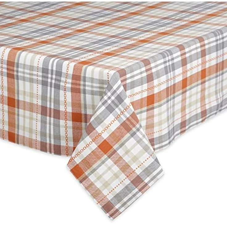 DII Herbstnachmittag Bauernhaus Küche Thanksgiving & Herbst Dekor für Zuhause, Tischdecke, 60 x 120 cm, Kürbiskariert, Orange und Grau – Bild 2