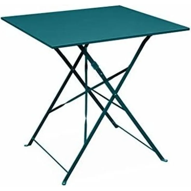 Klappbarer Bistro-Gartentisch - Emilia quadratisch Entenblau - quadratischer Tisch 70x70 aus pulverbeschichtetem Stahl