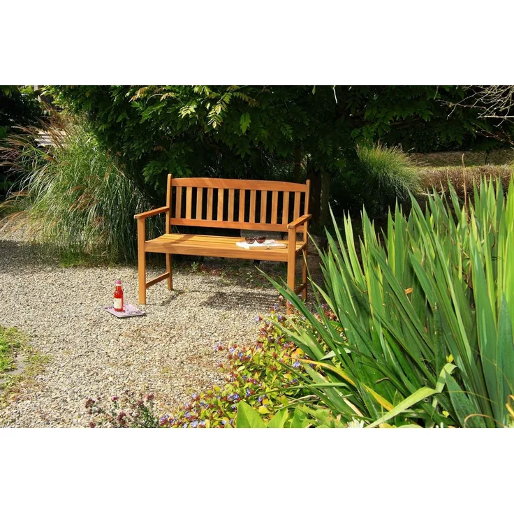acamp Sitzbank Gartenbank Holz 2-Sitzer mit Armlehnen, Akazie FSC® geölt, wetterfest (Holzbank, 1-St, Gartenmöbel), Parkbank 110x56x86 cm, Teakholz-Optik, geölt, Balkon, Terrasse