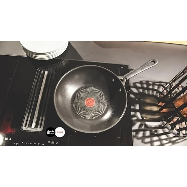 Tefal E30 Jamie Oliver Edelstahl Wok 28 cm, Antihaftbeschichtet, Induktionsfähig, Thermo-Signal, Backofenfest bis 175°C, Hitzebeständig bis 260°C, Genieteter Edelstahlgriff mit Silikon – Bild 7