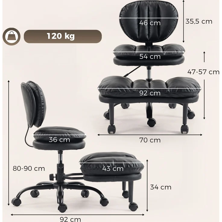 MELAYR, Ergonomischer Schneidersitz-Bürostuhl, 360° drehbarer Meditationsstuhl mit Rollen, 92 x 70 x 90 cm, Schwarz – Bild 5