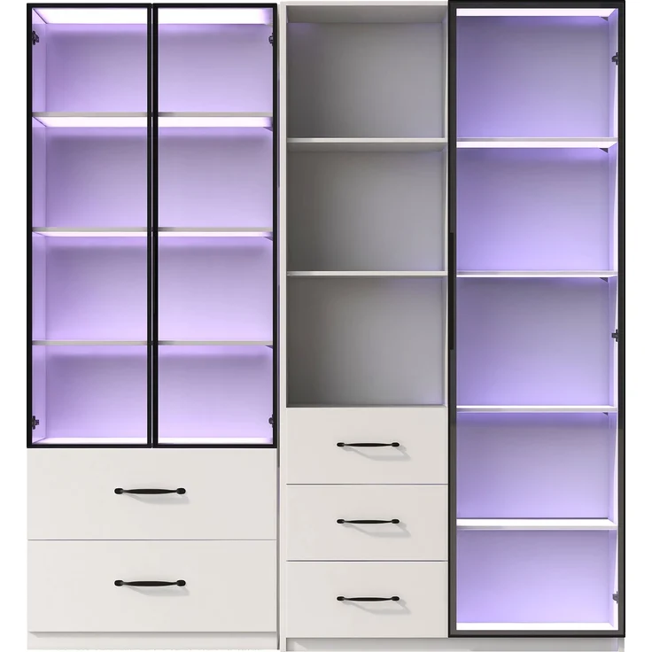Modulare Vitrine B 140 x T 40 x H 160 cm mit LED, Glasfront und Schubladen – Bild 6
