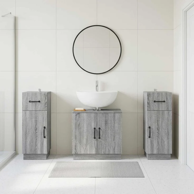 vidaXL 3-teiliges Badezimmer-Schranksystem HOORN 3 stk. Sonoma-Grau 3418041 – Bild 1