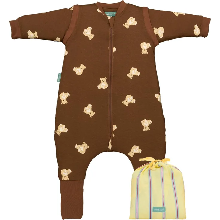 molis&co - Baby Schlafsack mit Füßen, abnehmbare Ärmel und Socken - Babyschlafsack 1 tog - Leicht gepolstert - 100% Baumwolle (Oeko-TEX 100), Premium Qualität - Teddy Mocca (60 cm)