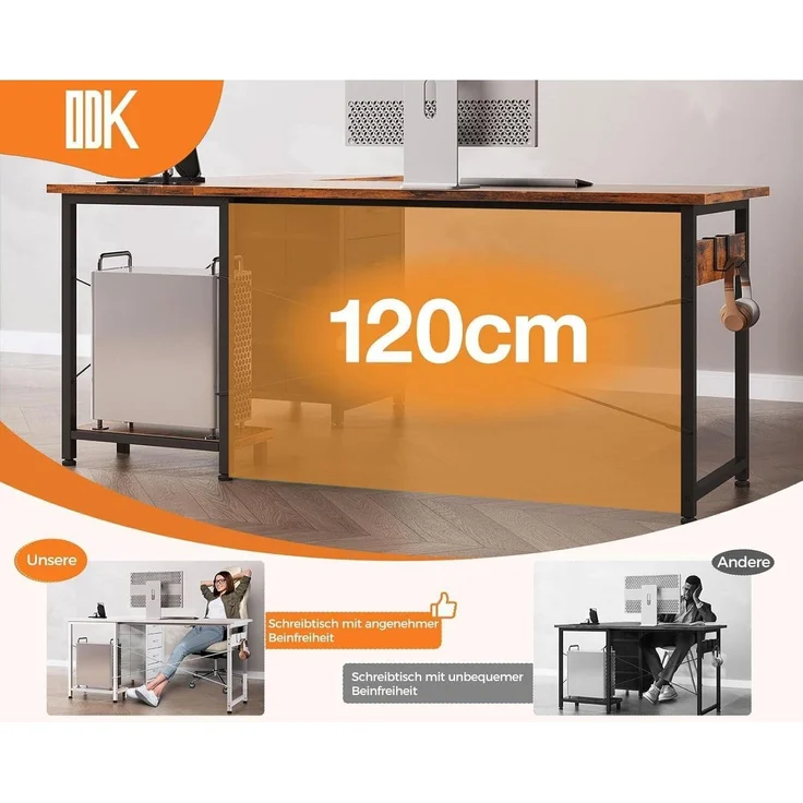 ODK Eckschreibtisch L Form Vintage-Braun 155x110 cm, Schubladen, Steckdosen, USB – Bild 6