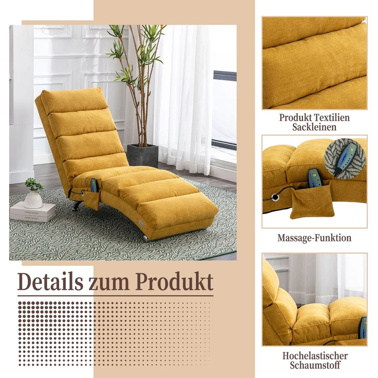 LVHOM Relaxsessel Sackleinen Massage-Liege INDOOR PREMIUM, Ergonomische Fernbedienungs-Steuerung, 5 sanfte Massageprogramme, Elektrischer Massagesessel – Bild 4