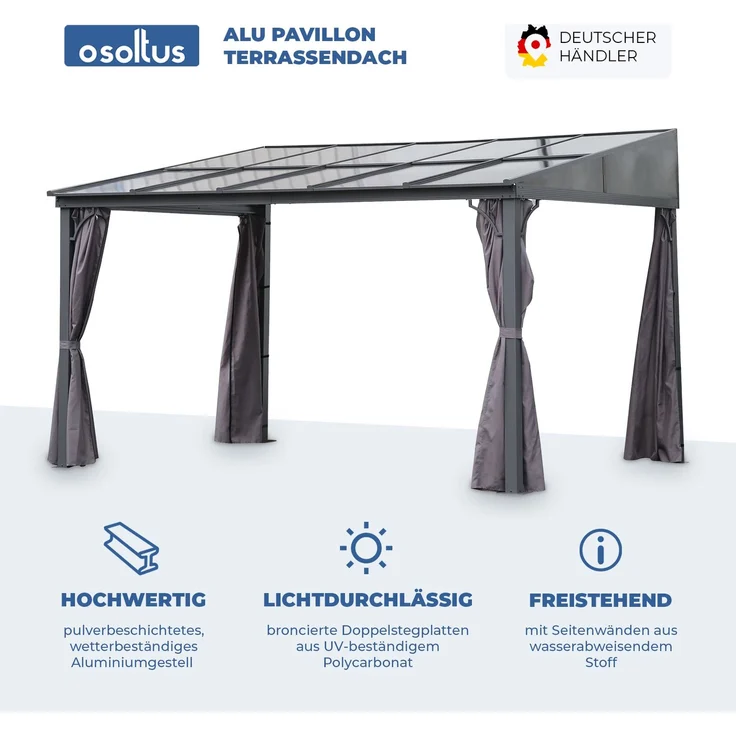 osoltus Alu Pavillon Terrassendach Terrassenüberdachung Toledo Hardtop 3 x 4 m – Bild 2