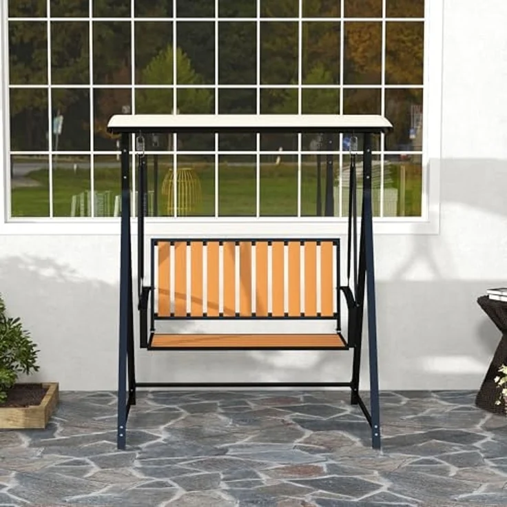 Outsunny Hollywoodschaukel mit verstellbarem Sonnendach, 2-Sitzer, Schaukelfunktion, 2-Sitzer Gartenschaukel, 1 tlg, wetterfest Schaukelbank, für Garten, Terrasse, 142 x 112 x 162cm, Schwarz – Bild 6