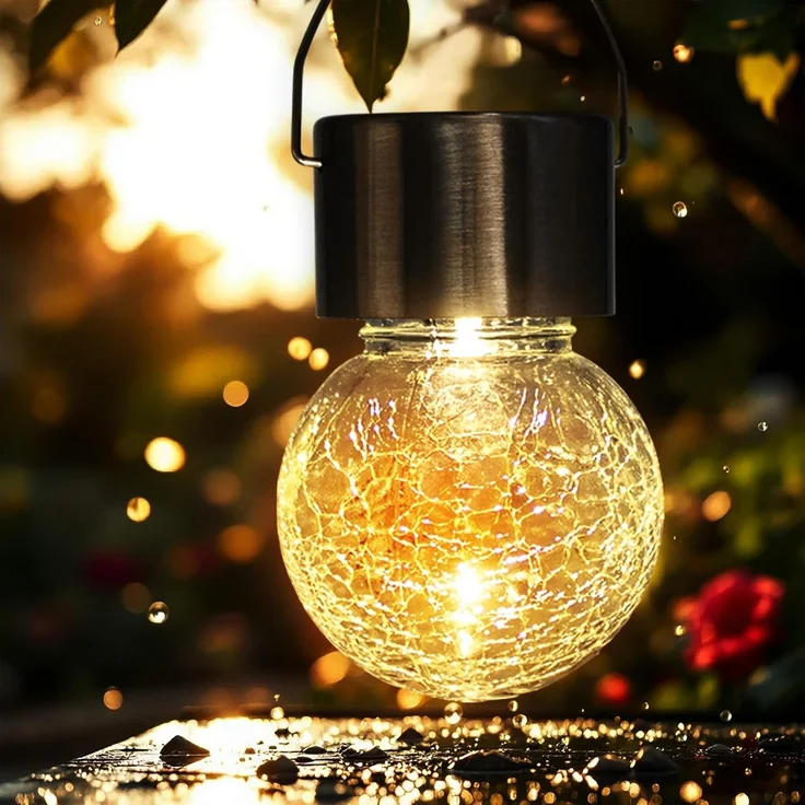 Spetebo LED Solarleuchte Solarleuchten in Bruchglas Optik, Ein-/Ausschalter, LED, warm weiß, Gartenbeleutung Hängekugeln Gartendeko – Bild 7