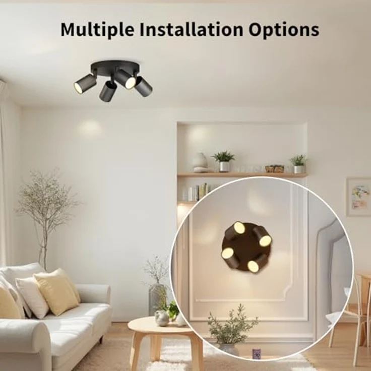 LVWIT Deckenstrahler LED 4 Flammig Rund GU10 LED Deckenleuchte Schwenkbar Schwarz Deckenlampe Strahler Drehbar Modern Deckenspots 4 Flammig für Wohnzimmer Schlafzimmer Küche (Ohne Leuchenmittel) – Bild 7