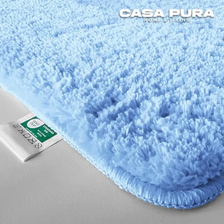 casa pura Badematte Hochflor Sky Soft, rutschfester, waschbarer Badezimmerteppich in hellblau, schadstoffgeprüft, 80x150 cm – Bild 2
