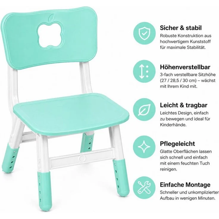BAYLI Schreibtisch Kinderstuhl Helltürkis höhenverstellbar 27–30 cm – Kunststoff Stuhl – Bild 3