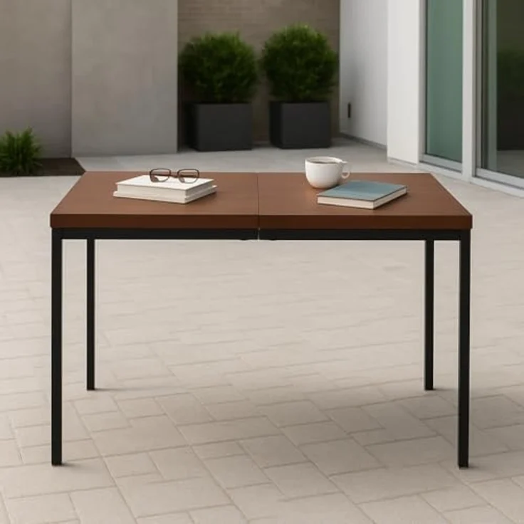FurnitureR Garten-Esstische in Braun, Schlichter und eleganter Stil für 4 bis 6 Personen, Dicke Holzplatte mit Metallstruktur, für Terrasse, Terrasse, Garten, 120 x 70 x 75 cm – Bild 1