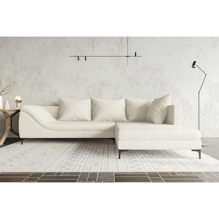 99rooms Loni Ecksofa Cordstoff POSO Creme Rechts