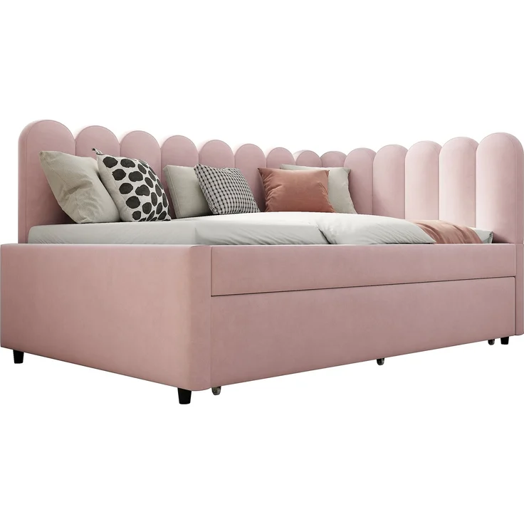 ZUBALIYA Schlafsofa 140x200 cm, Ausziehbett, mit Polsterstoffbezug, Rosa, ohne Matratze – Bild 9