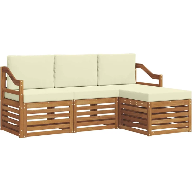 vidaXL Outdoor-Sofagarnitur 4 stk. 4-Sitzer Natur und Creme 3374625 – Bild 2