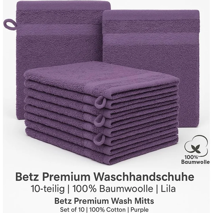 Betz Waschhandschuh 10-tlg. PREMIUM Größe 16 cmx21 cm, Baumwolle (Set, 10-St), 100% baumwolle – Bild 2