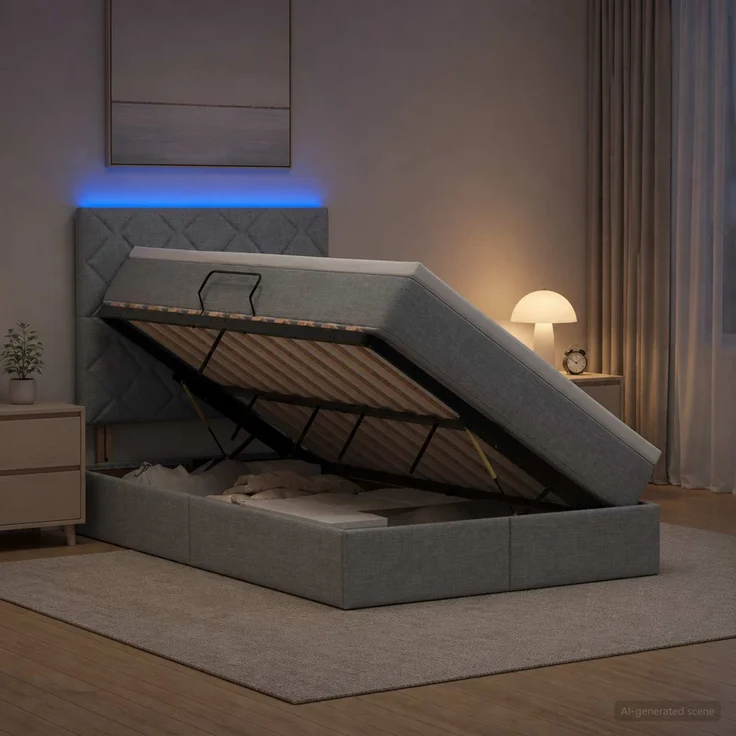 vidaXL LED-Speicherbett mit Matratze Hellgrau 120 x 200 cm Stoff 3459999 – Bild 4