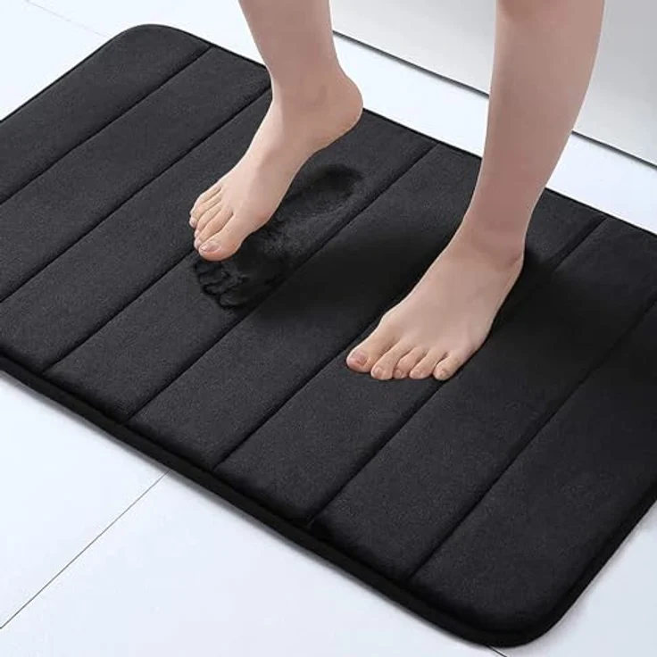 Homaxy Memory Foam Badezimmer Badteppich Saugfähige Rutschfester Badvorleger Waschbar Badematte - 41x61 cm, Schwarz – Bild 2