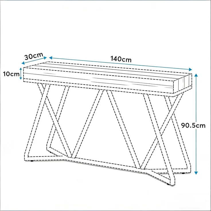 Konsolentisch 90 x 140 x 30 cm, Holzoptik mit Metallgestell, industrial – Bild 4
