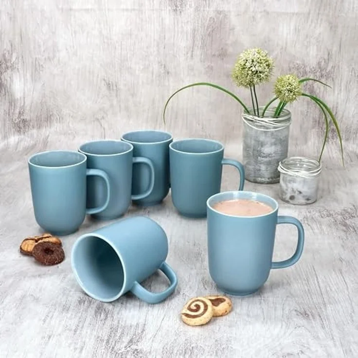 Ritzenhoff & Breker Becher Ritzenhoff 6x Jasper Kaffeebecher 250ml H10,4cm Graublau Tee-Tassen, Steingut – Bild 3