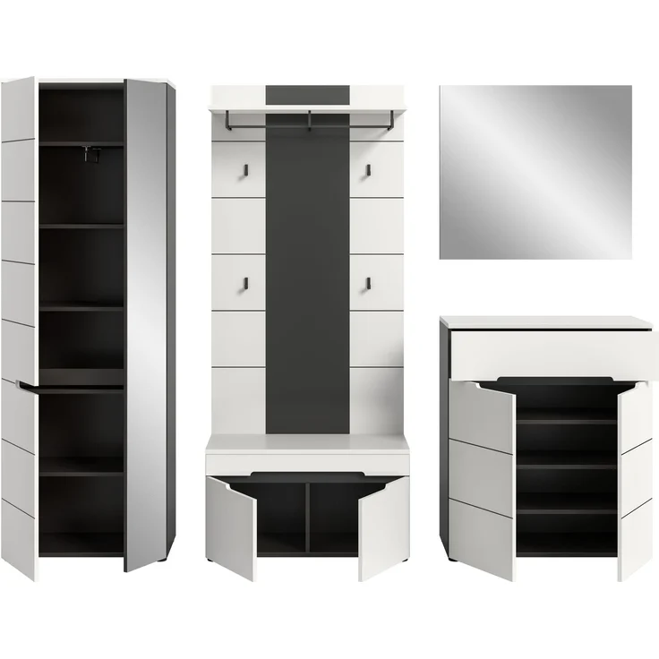 Garderobenkombination (B/H/T: 255x190x37 cm) in weiß Nachbildung – Bild 3