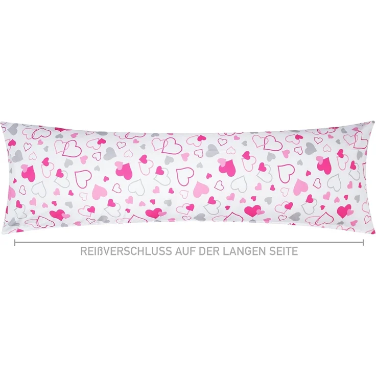 Heubergshop Seitenschläferkissenbezug, (1 Stück), 40x145cm Reißverschluss lange Seite kleine und große Herzen (KY-550-1) – Bild 2