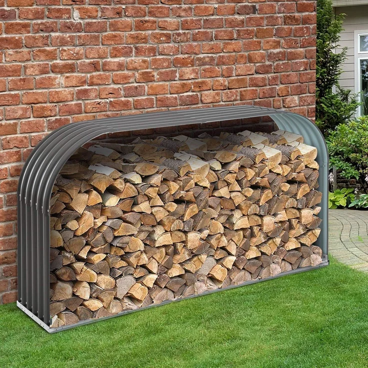 Outsunny Kaminholzregal-Erweiterung Kaminholzständer, Holzlager, Kaminholzunterstand, Brennholzregal, BxTxH:212 x 46 x 112 cm, (Kaminholzständer, 1-St, Holzlager), für Garten, Grau – Bild 2
