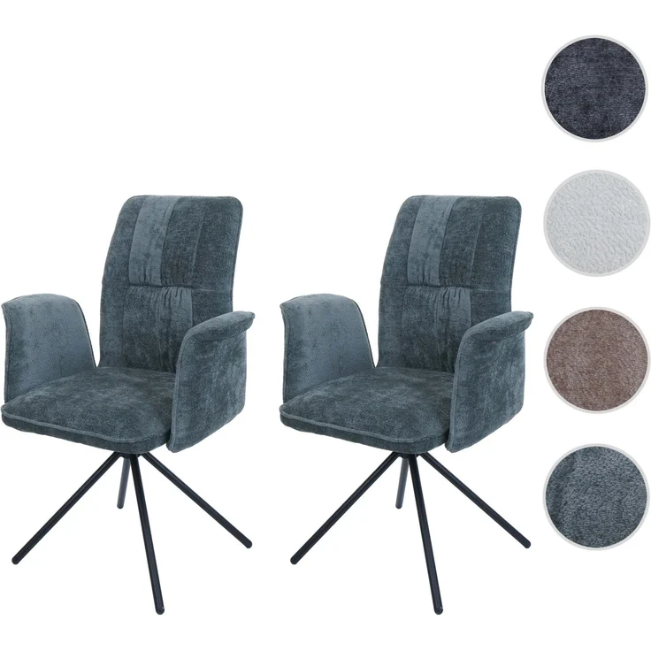 2er-Set Esszimmerstuhl HWC-N99, drehbar Armlehne Auto-Return, Stoff/Textil Chenille (340g/m²) ~ blau-grün – Bild 10