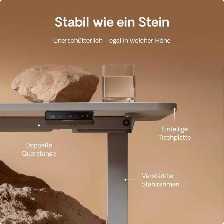 Desktronic HomeOne Elektrisch höhenverstellbarer Schreibtisch 120x60cm Grau/Weiß mit Memory-Funktion, Anti-Kollisions Technologie, USB-A und USB-C-Ladeanschlüssen – Bild 4