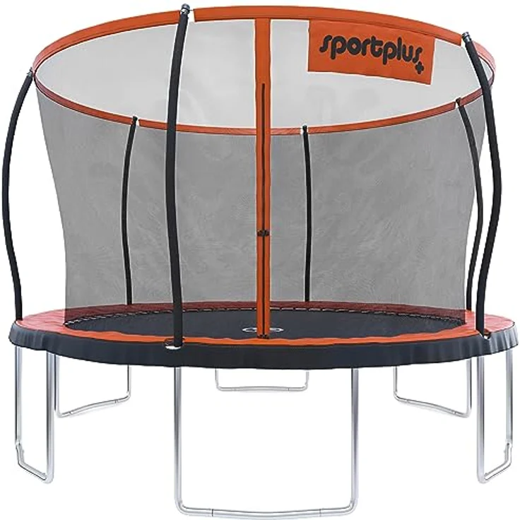 SportPlus Trampolin SP-T-305 / SP-T-366, Garten-Trampolin mit gepolsterten Stangen, innenliegendem Sicherheitsnetz, extra sicherer Randabdeckung, angenehmer Federung, Tiger Orange / Sun / Pacific Blue – Bild 1