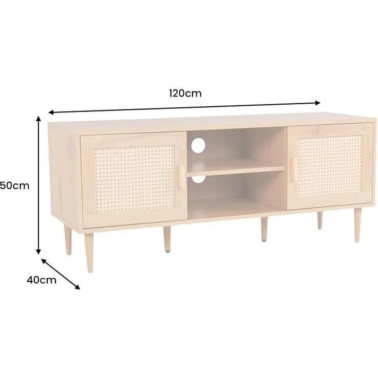 riess-ambiente Lowboard VIENNA 120cm natur-Wiener Geflecht, Rattan, Holz-Optik, Stauraum, Boho (Einzelartikel, 1 St), TV-Board mit Kabelöffnung - ideal f. Ess-, Arbeits-, Wohnzimmer & Flur – Bild 3