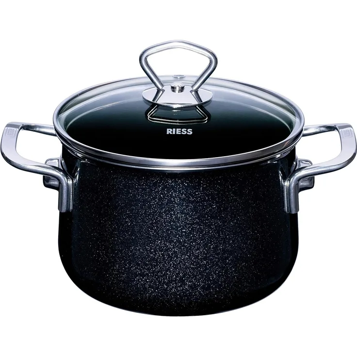 Riess Fleischtopf Black Magic mit Glasdeckel Ø16cm 2 Liter Emaille Nouvelle extra stark