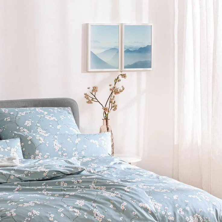 Estella Bettwäsche Estella Mako-Satin Bettwäsche 135x200 Sakura mint Kirschblüte Zweige, Mako-Satin, 2 teilig, für Sommer und Winter – Bild 5